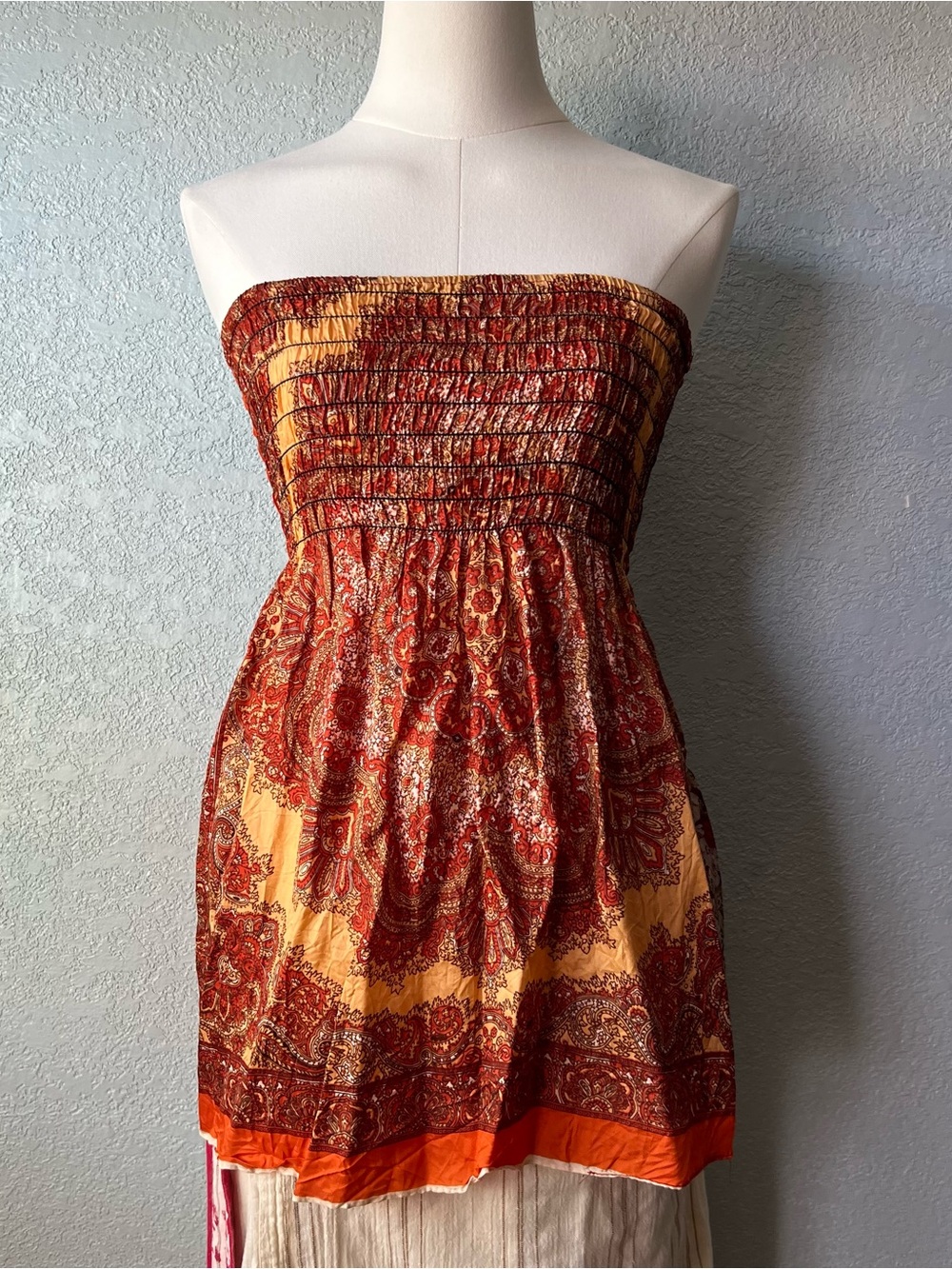 Y2K Urban Renewal Strapless Paisley Boho Mini Dress Tunic Women S/M